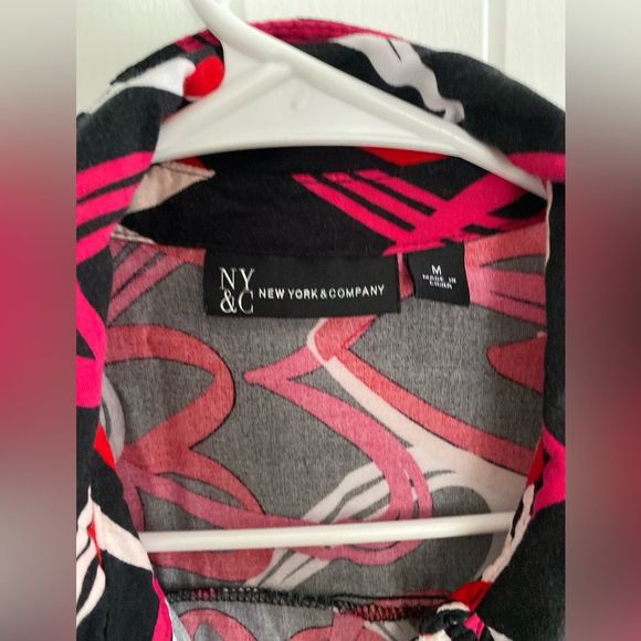 NY&C Button up maxi dress, black and red/pink, size M - Picture 2 of 7